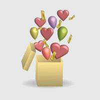 box suprize liebe luftballons happy valentinstag, vorlage illustration website hintergrund feier isoliert, gruß geschenk glücklich verkauf vektor