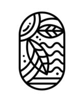 Vektorteebaumblätter für Café oder landwirtschaftliches Produktetikett Öko-Logo Bio-Pflanzendesign. rundes emblem linearer stil. Vintage abstrakte Ikone für Naturprodukte Design Kosmetik, ökologische Konzepte, Gesundheit vektor