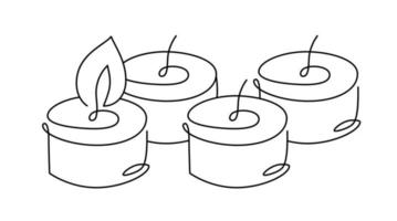 handgezeichnetes durchgehendes einzeiliges Vektorsymbol mit vier Kerzen. weihnachten advent erste brennende kuschelwoche. Entwurfsillustration für Grußkarte, Webdesign lokalisierte Feiertagseinladung vektor
