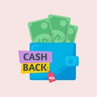 Geldbeutel mit Dollar. Cash-Back-Service. Einsparungen sparen. vektor