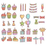 Geburtstagsgrüße Partydekorationen. geschenke geschenke, cupcakes, feierkuchen vektor