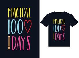 magisk 100 dagar illustrationer för tryckfärdig t-tröjor design vektor