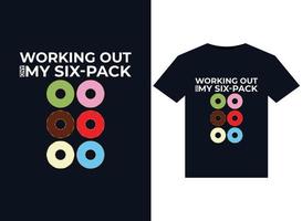 Training und meine Sixpack-Illustrationen für druckfertige T-Shirt-Designs vektor