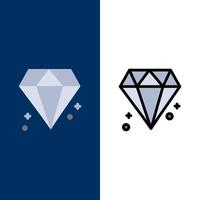 diamant kanada juvel ikoner platt och linje fylld ikon uppsättning vektor blå bakgrund