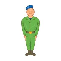 Mann in grüner Armeeuniform und blauer Barett-Ikone vektor