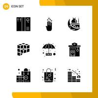 9 Icon Set Solid Style Icon Pack Glyphensymbole isoliert auf weißem Hintergrund für reaktionsschnelle Website, die kreativen schwarzen Icon-Vektorhintergrund entwirft vektor