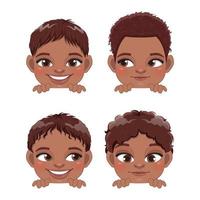söt Tittut liten svart Pojkar eller amerikan afrikansk barn kikar Pojkar samling och annorlunda afro frisyr vektor illustration