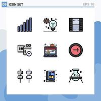 9 universelle Filledline-Flachfarben für Web- und mobile Anwendungen App Movie Reel Basic Film Stip ux editierbare Vektordesign-Elemente vektor