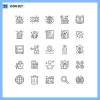 Stock Vector Icon Pack mit 25 Zeilen Zeichen und Symbolen für Bildschirm Computer Ökologie Parkplatz Leben editierbare Vektordesign-Elemente