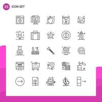 Stock Vector Icon Pack mit 25 Zeilenzeichen und Symbolen für Umschlagverkauf Webcam-Paket Obst editierbare Vektordesign-Elemente