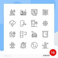 uppsättning av 16 modern ui ikoner symboler tecken för moln skydda brandman människor Framgång redigerbar vektor design element