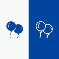 Luftballons fliegen Federlinie und Glyphe solides Symbol blaues Banner Linie und Glyphe solides Symbol blaues Banner vektor