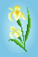 8-Bit-Pixel-Lilienblume. gelbe Blumen für Kreuzstichmuster, in Vektorgrafiken. vektor
