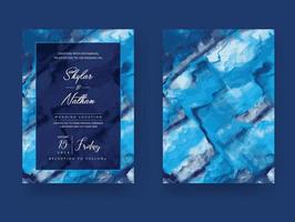 blå marmor bröllop inbjudan kort mall vektor