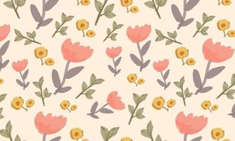sömlös mönster med rosa tulpan, gul blomma och grön leafe vektor