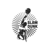 Slam Dunk-Basketball-Logo-Design-Illustration. Designvorlage für das Logo der Basketball-Meisterschaft vektor