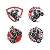 Sammlung von stehenden Motorrädern. Logo-Designvorlage für Motorrad-Freestyle-Attraktionen vektor