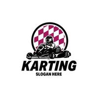 kart tävlings emblem logotyp vektor illustration. kart racer med hjälm logotyp design mall