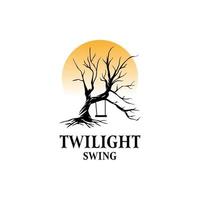 trockener Baum mit Swing-Logo. Horror-Spielplatz-Logo-Design-Vorlage vektor