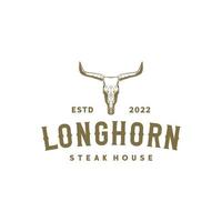 texas longhorn cow, country western bull boskap vintage etikett logotyp design för familjens landsbygd gård vektor