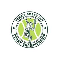 årgång tennis spelare skjuta boll emblem logotyp. tennis smash mästerskap logotyp design mall vektor
