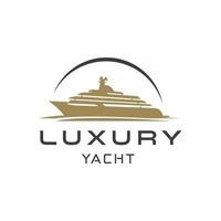 lyx guld Yacht logotyp. Yacht kryssning båt fartyg för hav semester logotyp design inspiration vektor
