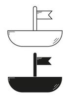 svart och vit leksak båt ikon platt design vektor