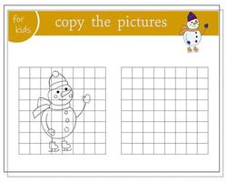 Kopieren Sie das Bild, Lernspiele für Kinder, Cartoon-Schneemann. Vektor-Illustration. vektor