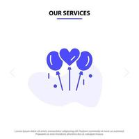 unsere dienstleistungen ballon liebe hochzeit herz solide glyph icon web card template vektor