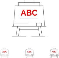 inlärning lärare ABC styrelse djärv och tunn svart linje ikon uppsättning vektor