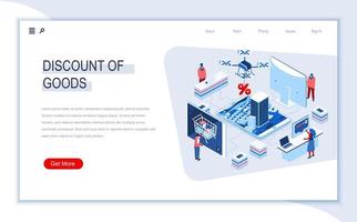 Rabatt der Waren isometrische Landingpage vektor