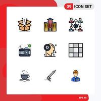 Aktienvektor-Icon-Pack mit 9 Zeilenzeichen und Symbolen für bearbeitbare Vektordesign-Elemente für Kopf-Dashboard-Business-Bildkamera vektor