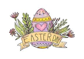 Niedliche lila Eier mit Blumen und Farbband für Ostertag Vektor