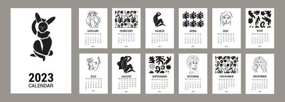 vägg kalender 2023 år. minimal samtida konst kalender planerare, abstrakt arrangör. vektor illustration