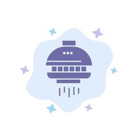 Plats shuttle rymdskepp UFO blå ikon på abstrakt moln bakgrund vektor