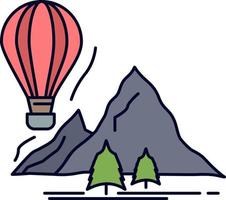 utforska resa bergen camping ballonger platt Färg ikon vektor