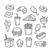 satz handgezeichneter fast-food-menüillustration vektor