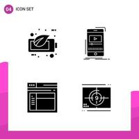 Glyphen-Icon-Set-Paket mit 4 soliden Icons isoliert auf weißem Hintergrund für reaktionsfähige Website-Design-Druck- und mobile Anwendungen vektor