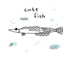 Cartoon-Fisch-Illustration. Seefisch im Doodle-Stil gezeichnet. kann für Kinderbücher, Malbücher, Postkarten, Web, Logo, Ihr Design verwendet werden. vektor