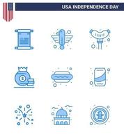 Stock Vektor Icon Pack von American Day 9 Zeilenzeichen und Symbolen für Hund American State Geld Dollar editierbare Usa Day Vektor Design Elemente