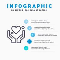 hand hjärta kärlek motivering linje ikon med 5 steg presentation infographics bakgrund vektor