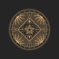 pentagram wicca stjärna, satanisk murare tarot talisman vektor