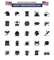 Happy Independence Day Pack mit 25 soliden Glyphen-Zeichen und Symbolen für Rauch Usa-Scroll-Wahrzeichen Amerikanische editierbare Usa-Tag-Vektordesign-Elemente vektor