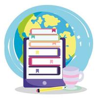 online-utbildningssmartphone och trave böcker vektor