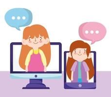 Online-Bildung Computer und Smartphone mit Studenten Mädchen vektor