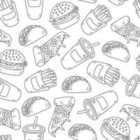 Doodle Fast Food Musterdesign Cartoon-Stil vektor