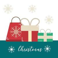 Frohe Weihnachten, Einkaufstasche und Geschenkfeier Karte vektor