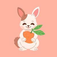 Lycklig kinesisk ny år hälsning kort 2023 med söt kanin med mandarin. 2023 cny kort. djur- högtider tecknad serie karaktär. vektor illustration