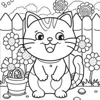 glückliche katze, die draußen spielt. Malbuch für Kinder. karikaturumrissillustration vektor