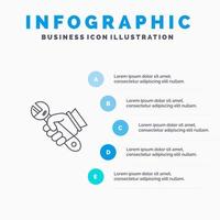 Schraubenschlüssel reparieren fixieren Werkzeuge Handliniensymbol mit 5 Schritten Präsentation Infografiken Hintergrund vektor